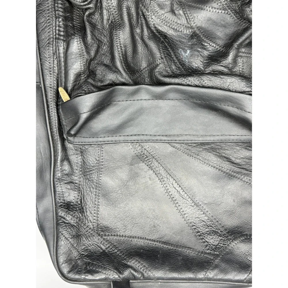Vintage Patchwork Leather‎ Backpack – Classic Black Travel Bag with Unique Style
